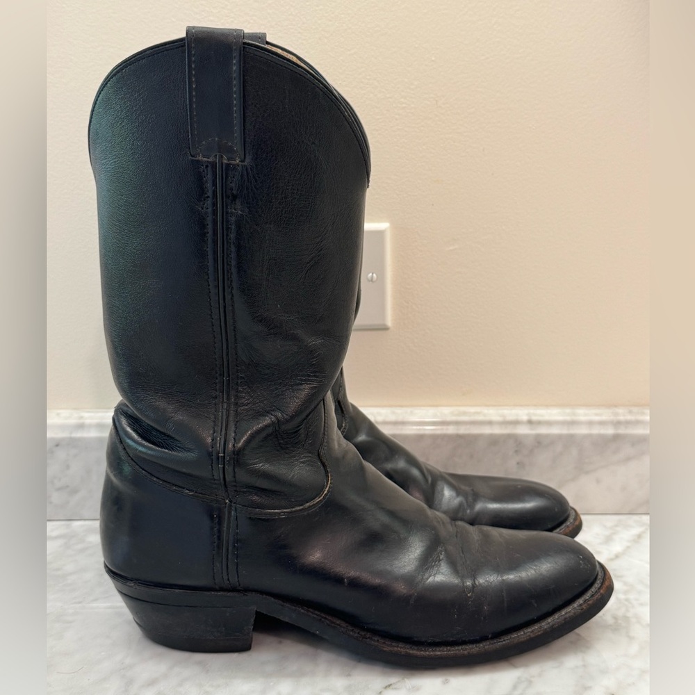 Justin Classic Western Cowboy Boots Shoes Black Leather - Picture 2 of 9
